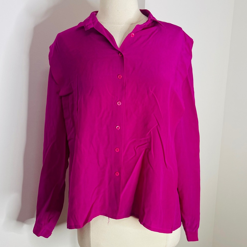 Vintage Kenar Magenta 100% Silk Button Down Blouse Long Sleeve Pink Size 12